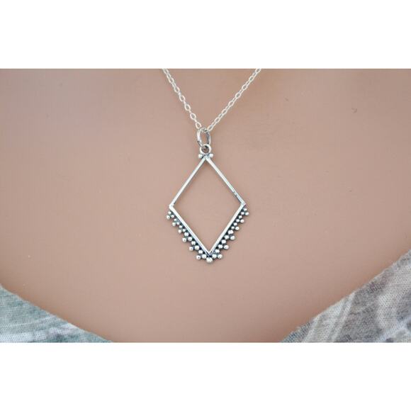 Sterling Silver Diamond Charm with Granulation Necklace - Picture 3 of 4